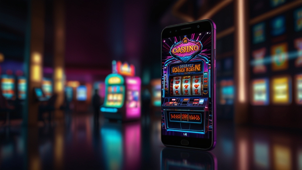 Androidtelefoon met APK-bestand en veiligheidscontrole in casino-sfeer
